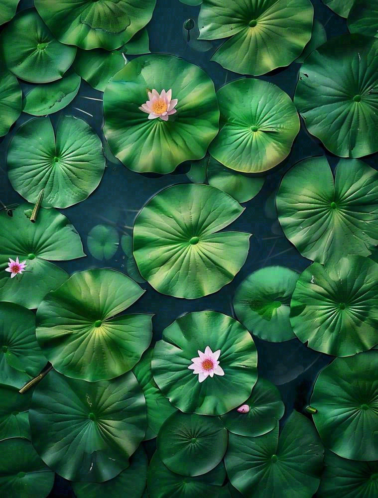 夏天池塘睡莲墨绿荷叶大暑处暑摄影图