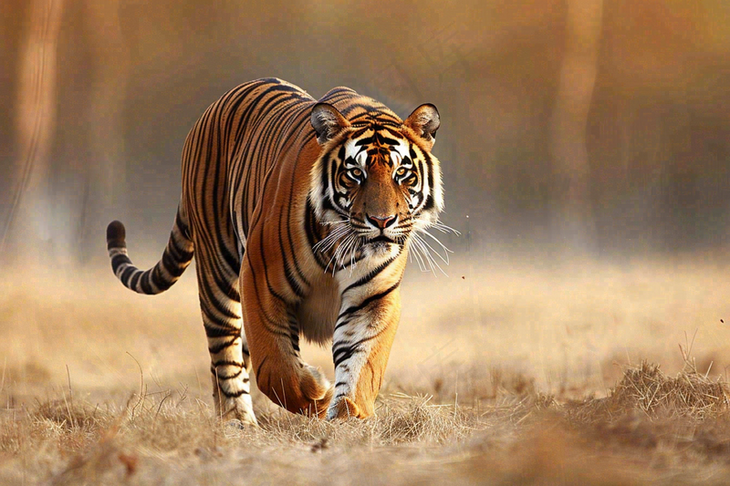 老虎动物秋天草原摄影图