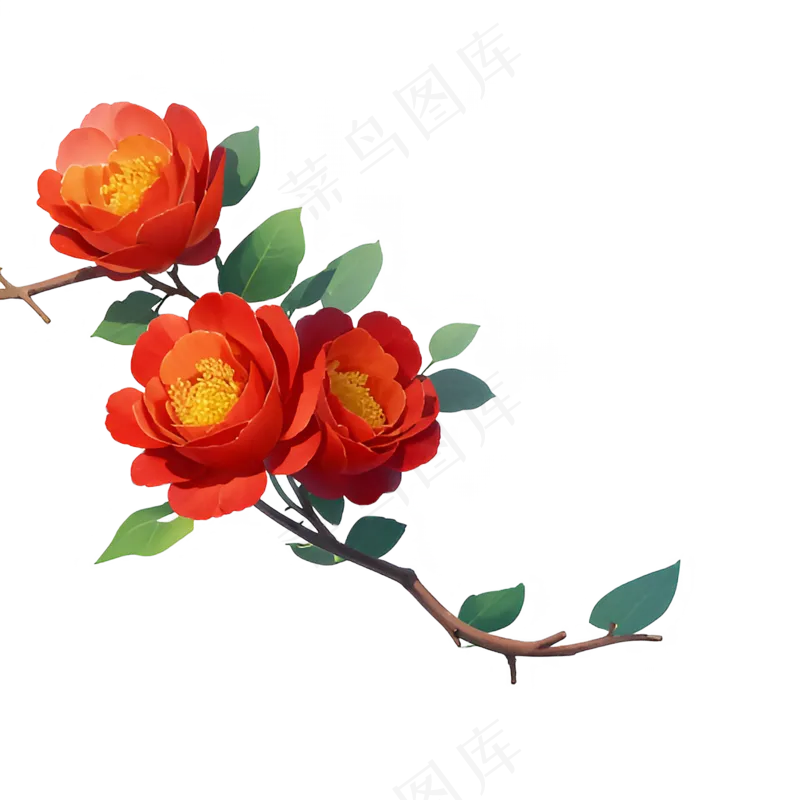 红色 海棠花 手绘 免抠 素材29