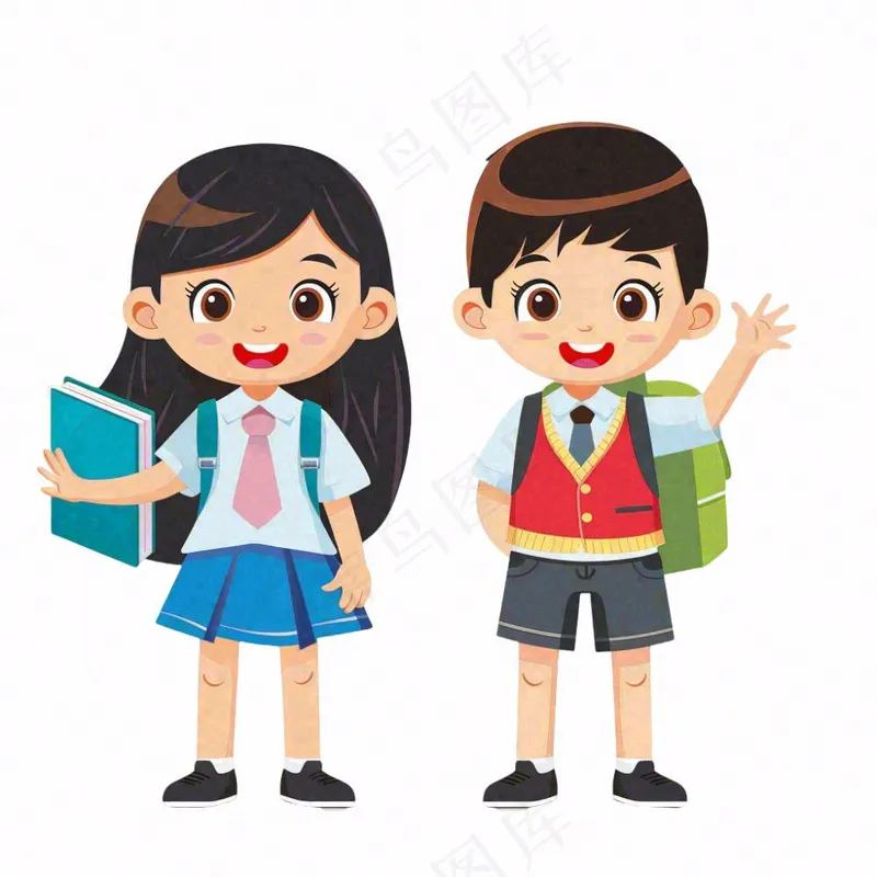 上学的学生儿童青少年学习校服人物卡通插画免抠
