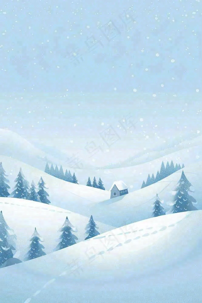 冬天雪景雪山下的房子小木屋寒冷立冬冬至大雪小雪卡通插画背景
