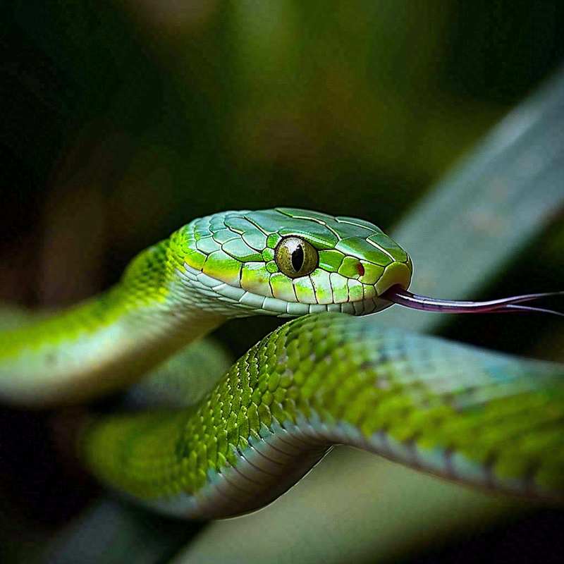 蛇青蛇绿色爬行动物毒蛇摄影图