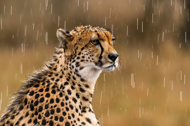 雨中的猎豹保护动物摄影图