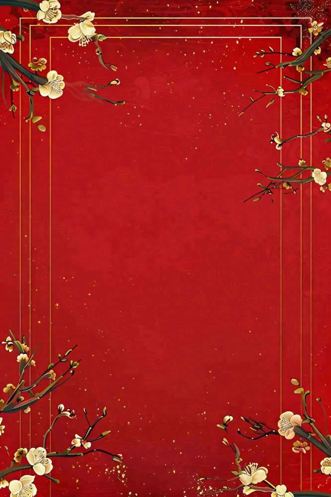 红色剪贴画梅花节日新年新春红色背景