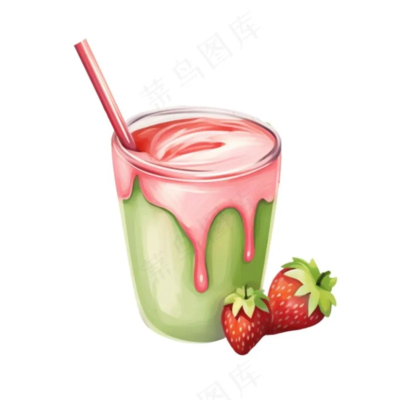 草莓抹茶奶茶冰淇淋奶茶美味夏日卡通插画免抠