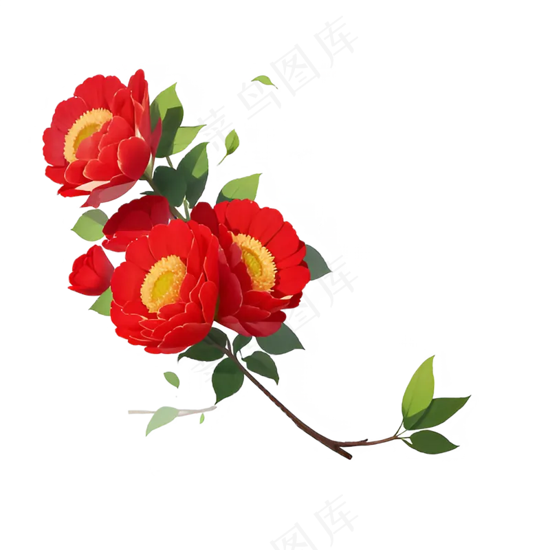 红色 海棠花 手绘 免抠 素材2