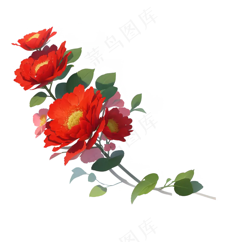 红色 海棠花 手绘 免抠 素材11