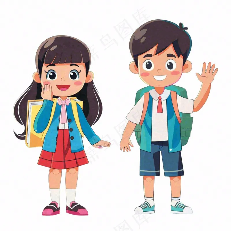 上学的学生儿童青少年学习校服人物卡通插画免抠