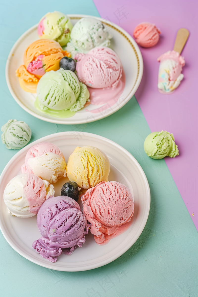 缤纷口味冰淇淋球下午茶甜点摄影图