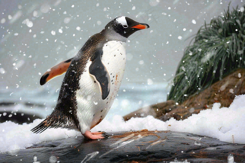冰雪天地的企鹅寒冷动物摄影图