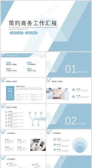 青白色简约风工作汇报预览图