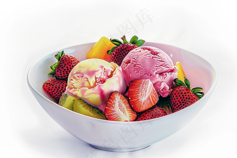 水果草莓冰淇淋球甜点摄影图