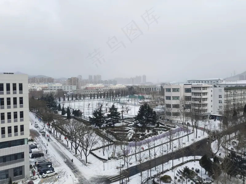 大学校园雪景实拍图