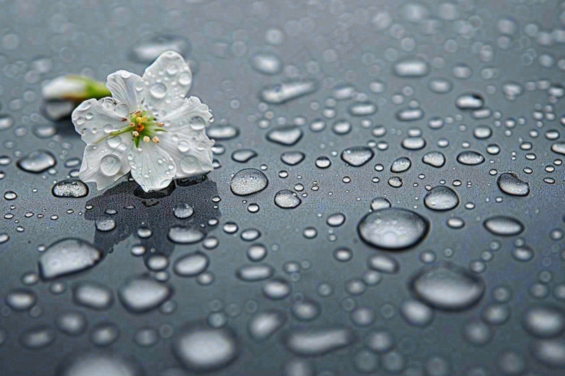雨天掉落的白色花朵雨水谷雨寒露摄影图