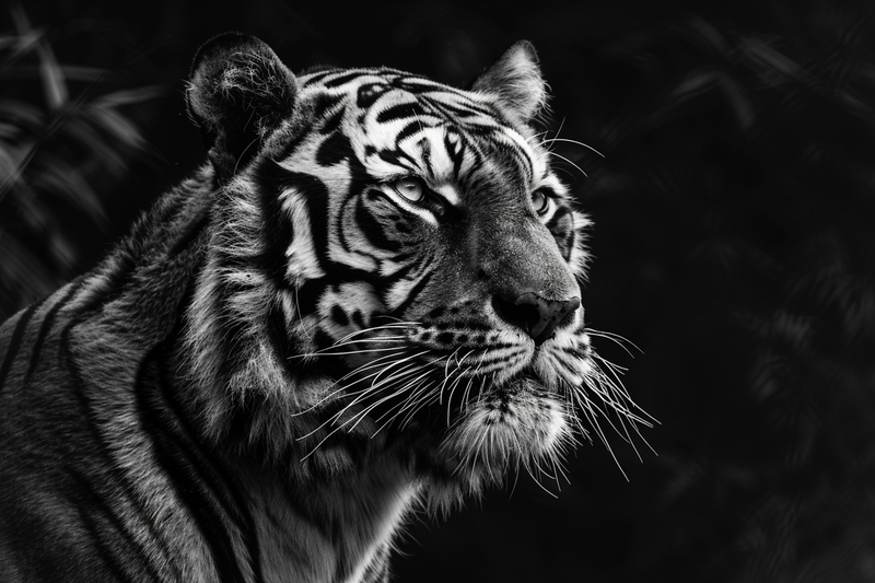老虎头黑白特写照动物摄影图