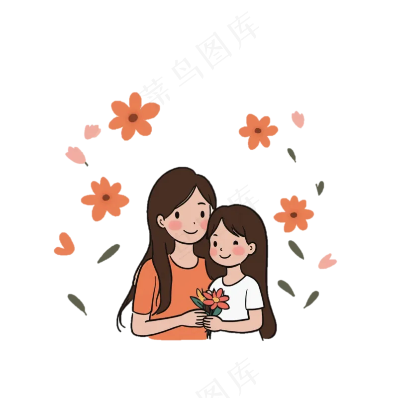 母亲节 妈妈抱着女儿 花朵 免抠透明底 (2)
