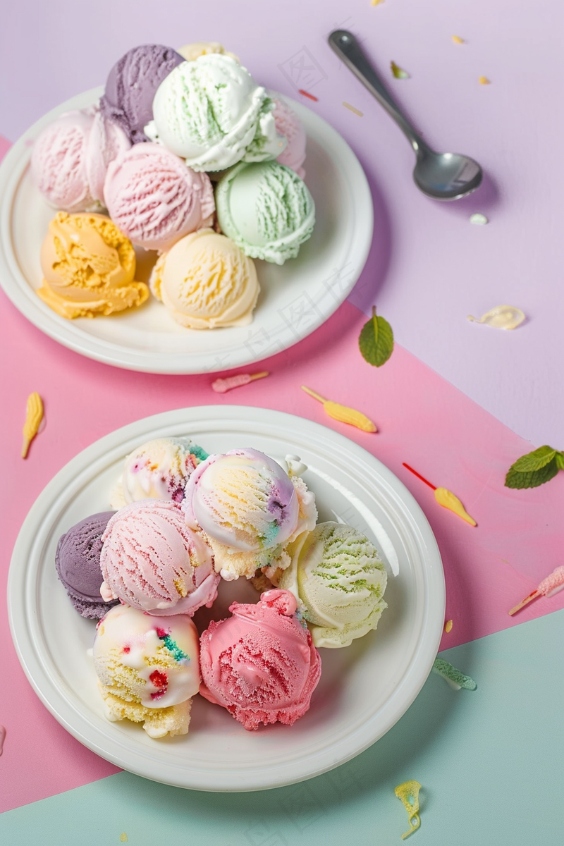 缤纷口味冰淇淋球下午茶甜点摄影图