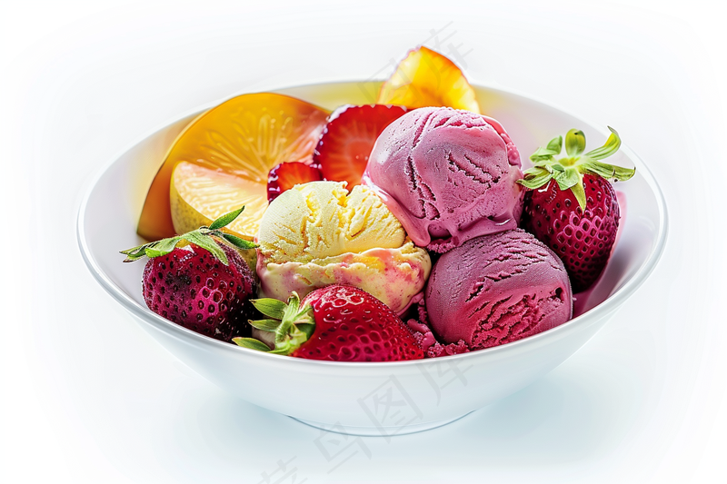 水果草莓冰淇淋球甜点摄影图