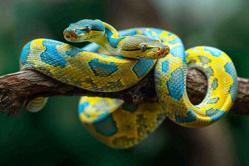 蛇盘踞在树枝上爬行动物摄影图