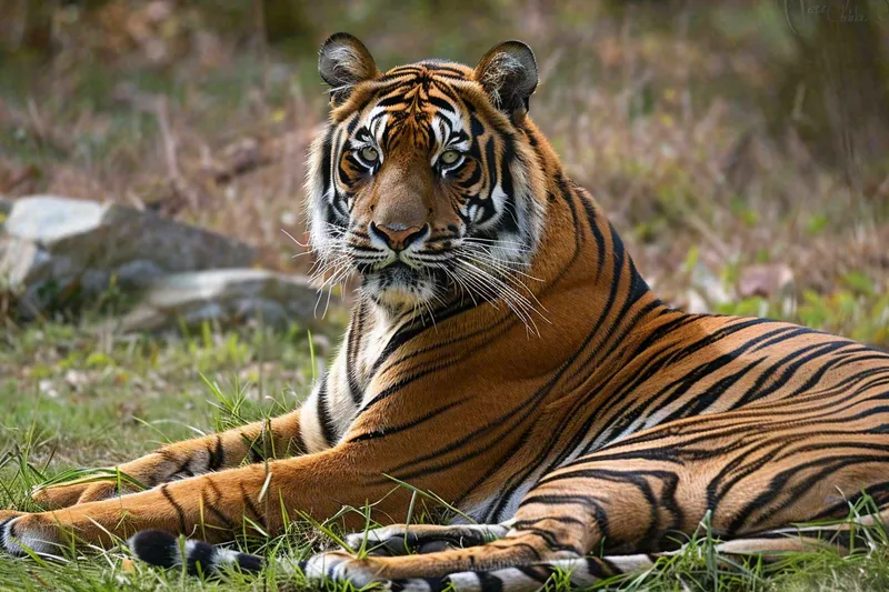 老虎动物园躺着休息的老虎悠闲摄影图