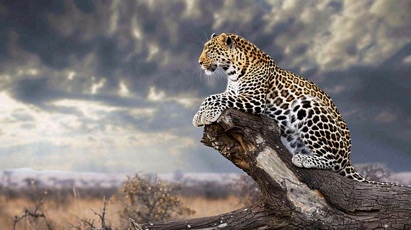 树干上的猎豹保护动物摄影图