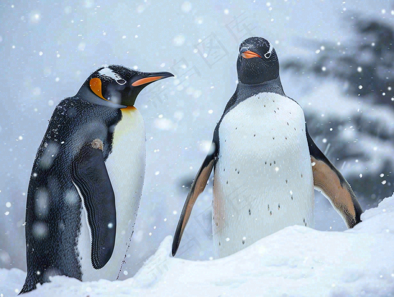 冰雪天地的企鹅寒冷动物摄影图