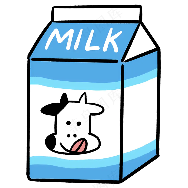免抠蓝色卡通牛奶盒