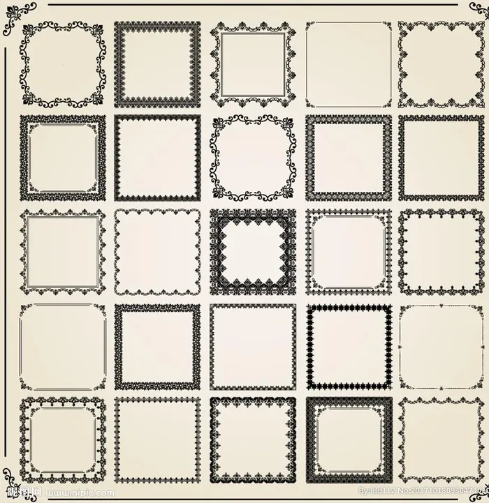 多款黑色复古正方形花纹边框图片