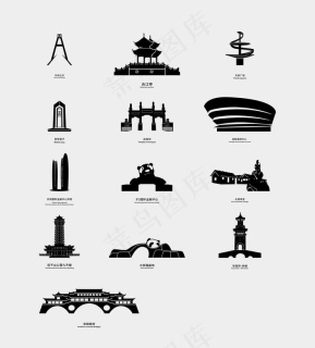 矢量杭州滨江地标建筑剪影图片ai矢量模版下载 - 菜鸟图库