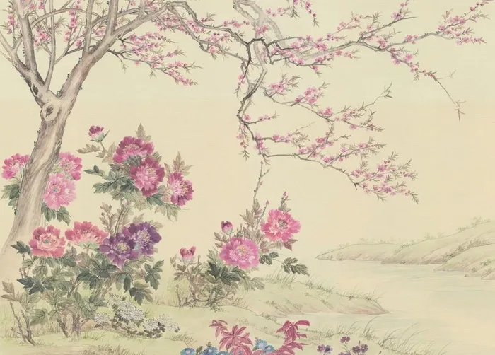 中式牡丹花卉壁画装饰画背景墙图片