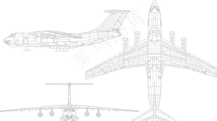俄战略运输机伊尔76三视图线稿图片