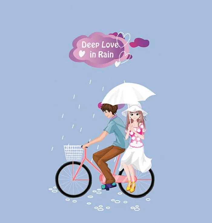 雨中单车恋人情侣图片