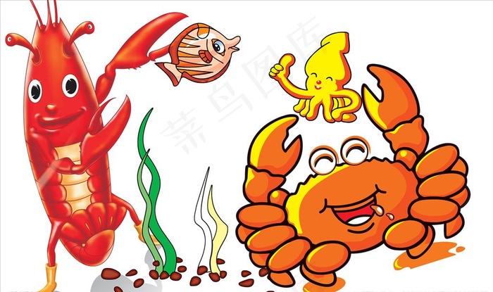 虾和蟹简笔画可爱图片