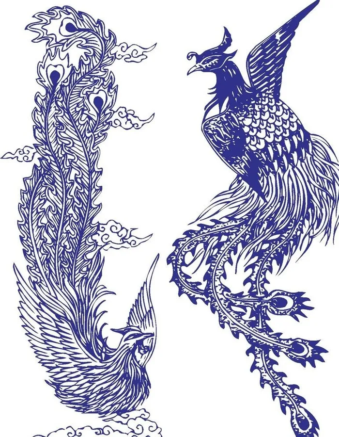 青花瓷图案凤纹图片cdr矢量模版下载 菜鸟图库