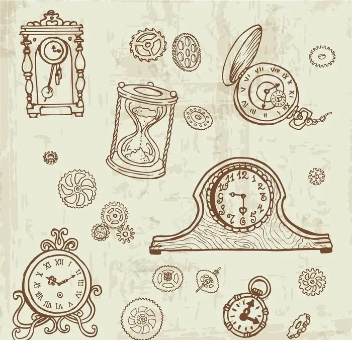 素描古代钟表图片