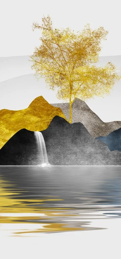 金色意境山水装饰画图片