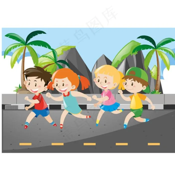 卡通儿童节快乐跑步的孩子图片
