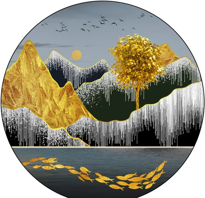 金色线条山水装饰画图片