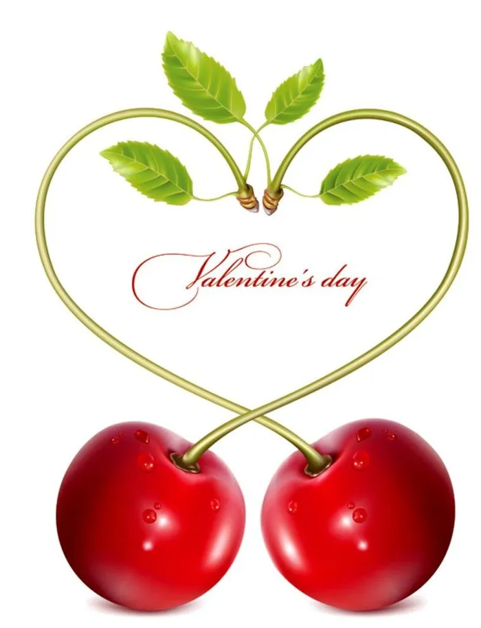 浪漫心形苹果和樱桃矢量素材图片