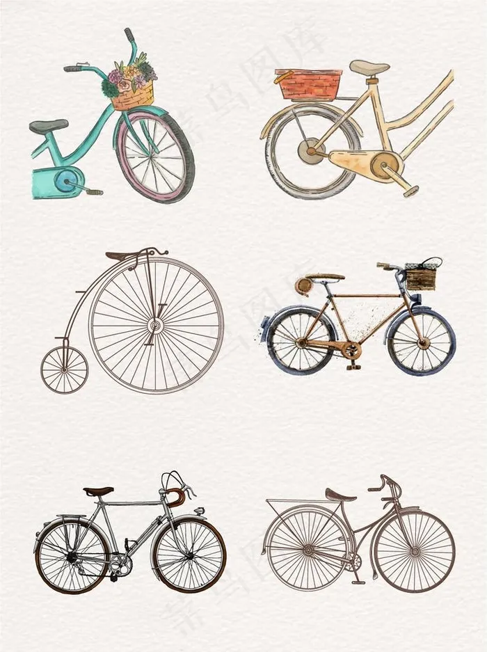 文艺手绘自行车装饰图案图片