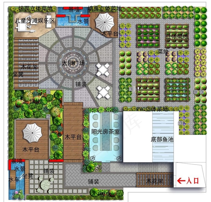 屋顶花园彩色平面图图片psd模版下载