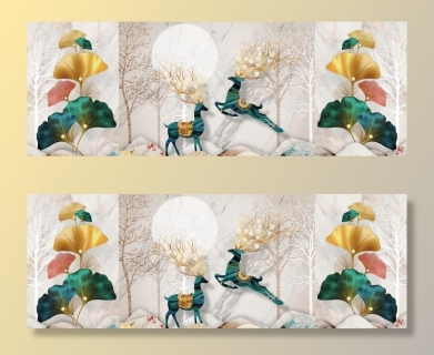 金色麋鹿发财鹿晶瓷画图片