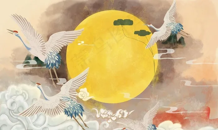 仙鹤中式玄关屏风背景底纹素材艺图片