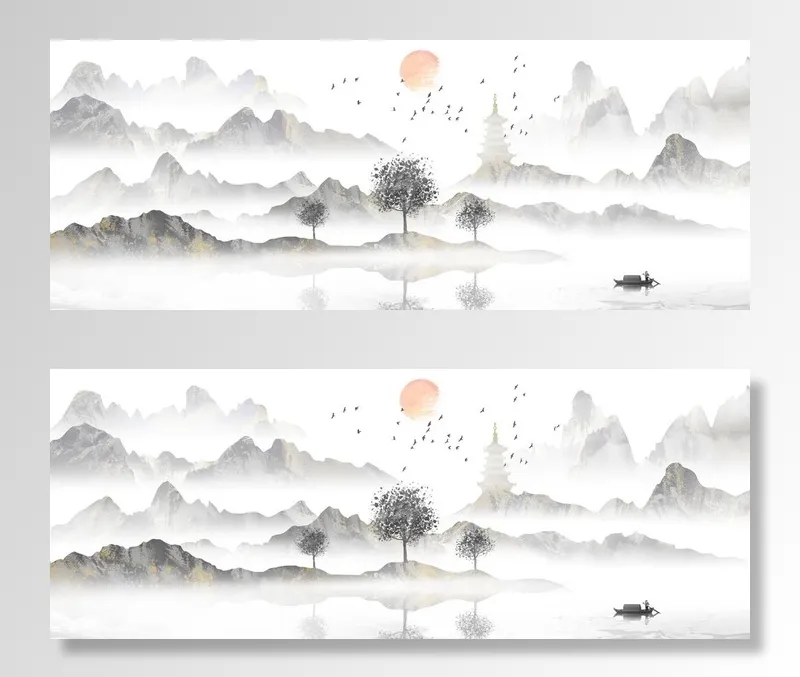 中国风意境水墨山水画古风山水装图片