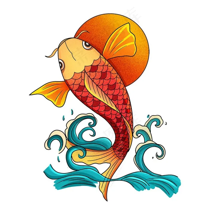 国潮风鲤鱼插画图片psd模版下载