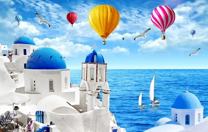 爱琴海城堡热气球图片