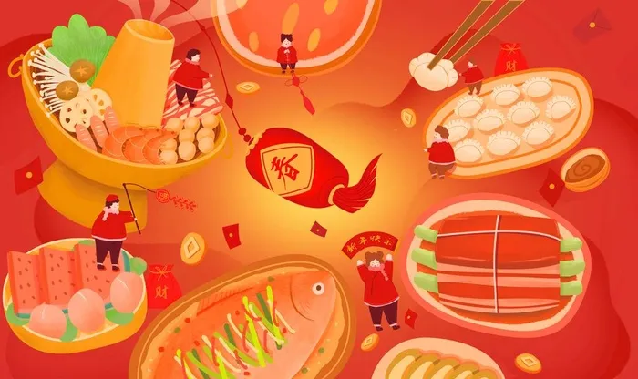 美食卡通风格新年喜庆年味食物图片