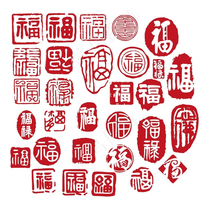 福字印章图片ai矢量模版下载