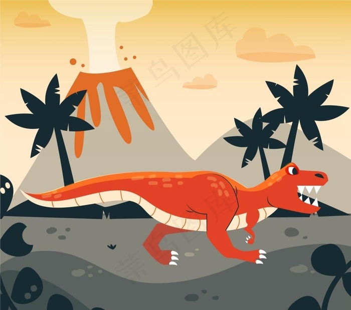 恐龙和火山矢量图片