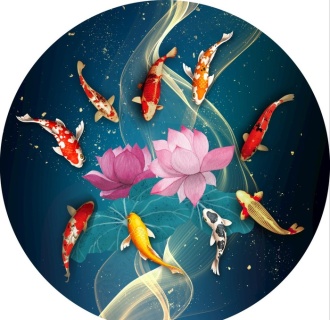 九鱼图年年有鱼荷花圆形装饰画图片